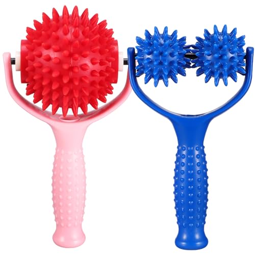 NOLITOY 2 Pcs Spiky Massage Rollers, Deep Tissue Massage Tool Muscle Roller with Handle for Back Neck Shoulder Legs