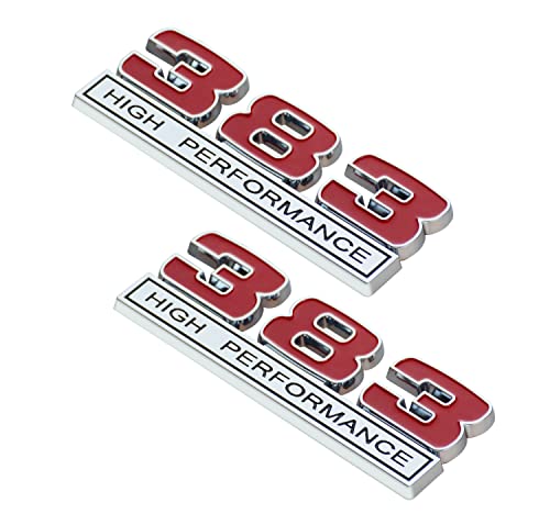 Image of Pair Set 383 6.2L High Performance Engine Emblem Badge 3D Decals Stickers Cars Trucks Chrome Black Red