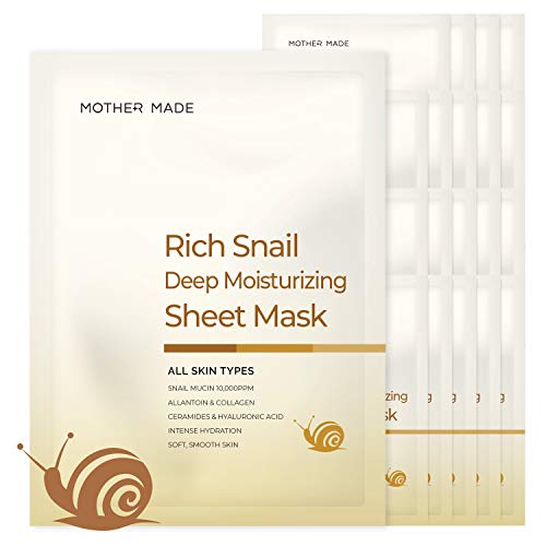 MOTHER MADE Deep Moisturizing Rich Snail Korean Sheet Masks Pack of 20 | Hydrating Facial Mask with Collagen, Vitamin C & E, Hyaluronic Acid | Anti-aging Face Mask Sheets, Oil-free, Natural, Unscented, Clean Beauty