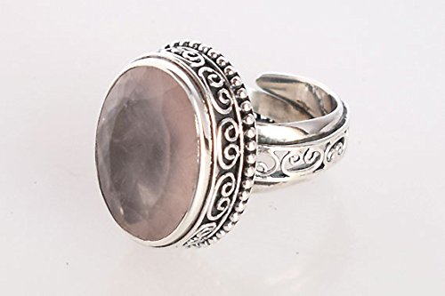 Bague argent 925 quartz rose véritable avec pierres précieuses - 2