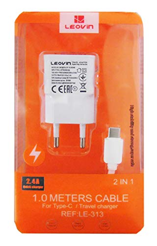 Leovin - Cargador USB 2,4 A blanco con cable tipo C de 1 metro