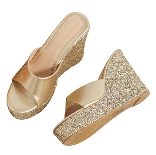 UUNDA Fashion Stylish Comfortable Wedge Heel Sandals for Womens and Girls (Gold, 8) (B0CPJ1QJV4) Amazon Price History, Amazon Price Tracker