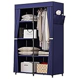 YIZAIJIA 34 Inch Portable Wardrobe Closet Clothes Organizer with Metal Shelves and Dustproof Non-Woven Fabric (Blue)