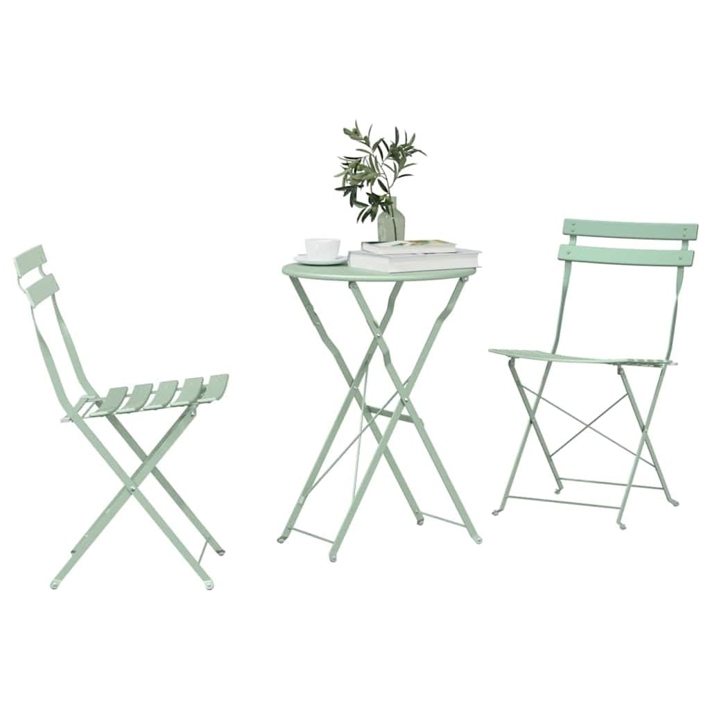 Fengshui Ensemble de bistro pliable 3 pièces vert mousse de mer en acier