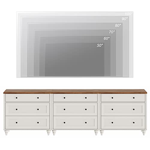 Image of WAMPAT Kids Dresser with 9 Drawers, Baby Dressers with Wide Chest of Drawers, Mid Century Modern Wooden Closet Storage Organizer, Large Wood Dressers for Bedroom, Nursery, Hallway, Off White