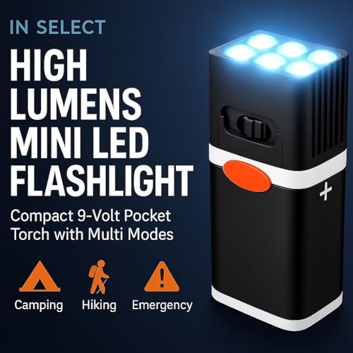 Image of IN SELECT High Lumens Mini LED Flashlight - Compact 9Volt Pocket Torch with Multi Modes Handheld Flashlight for Camping, Hiking, and Emergency Use (3 Pack,Battery Not Included)