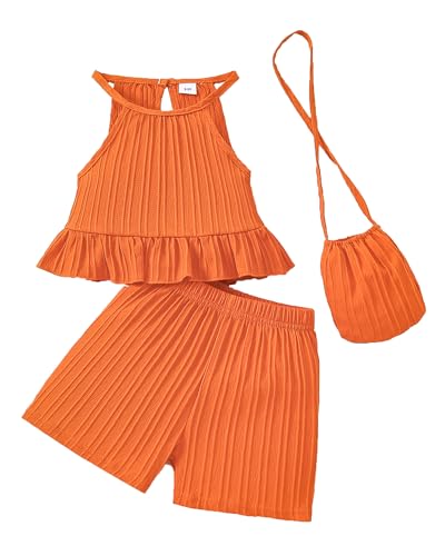 Image of Weebaby Toddler Girl Clothes Baby Summer Outfits Sleeveless Halter Top Ruffle Short Set Cute Kids Clothes Girls