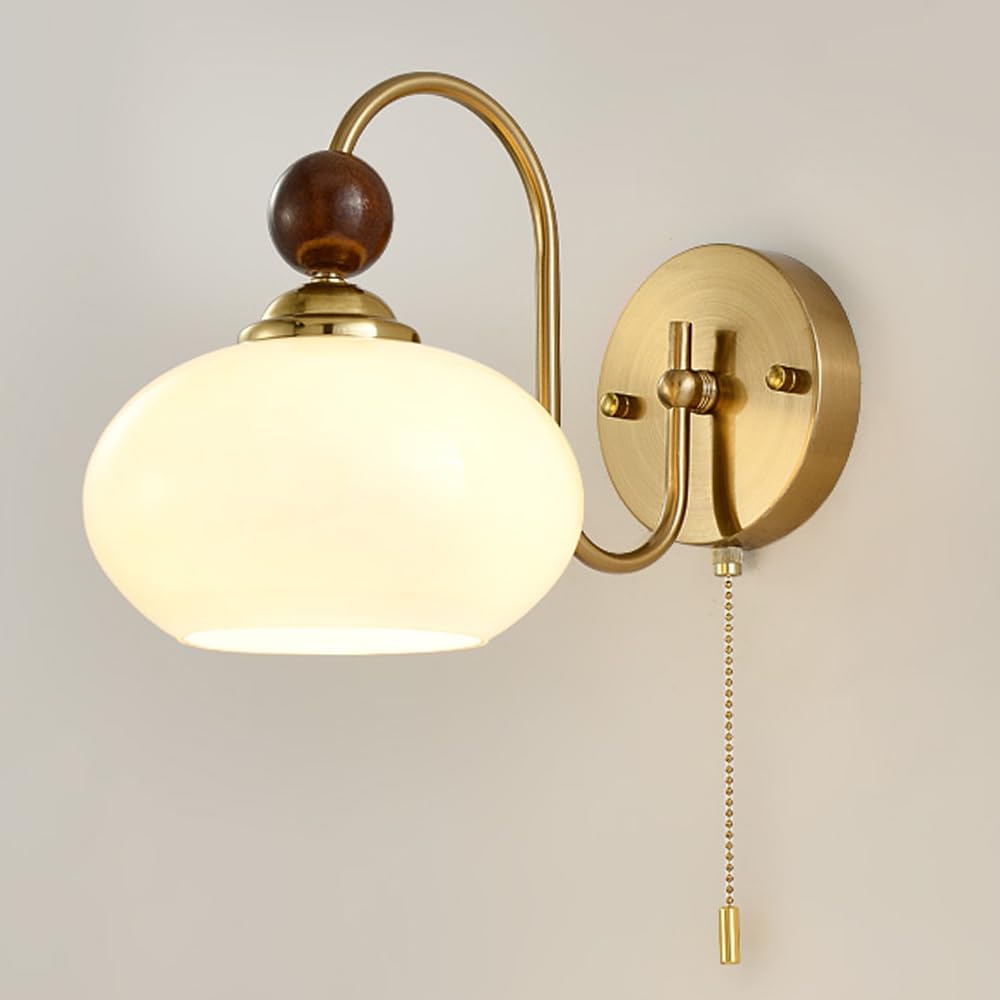 KXEcoLife E27 Wall Sconce Lighting Fixture With Round Glass Shade, Vintage Bathroom Vanity Sconces Lighting, Gold Lamp Body For Bedroom, Kitchen, Living Room, Hallway, Basement