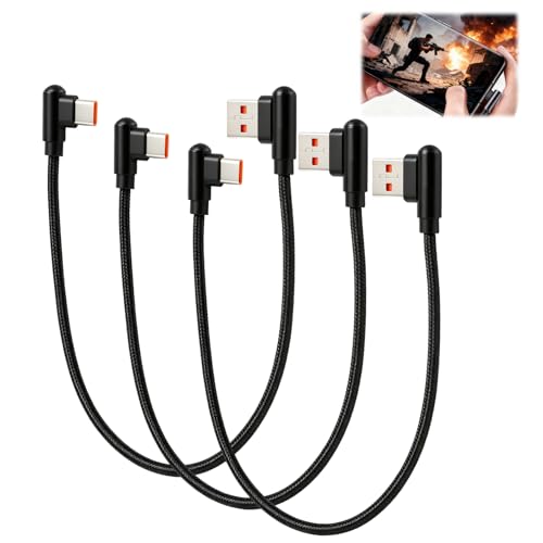 Wvxilyr 3-częściowy krótki kabel USB C, kątowy, 30 cm, pleciony nylonowy kabel do szybkiego ładowania, kompatybilny z Galaxy S10/S9/S8 Plus/Note 9/8, ładowarka USB-C do power banku