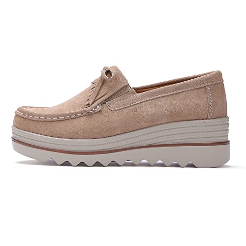Image of YING LAN Women Slip On Loafers Comfort Suede Moccasins Wide Low Top Shoes