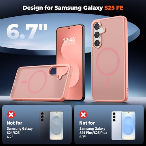 Image of SUPFINE Magnetic for Samsung Galaxy S25 FE Case with Screen Protector, (Built-in Magnets) (Military Grade Drop Protection) Slim Translucent Shockproof Phone Case,Light Pink