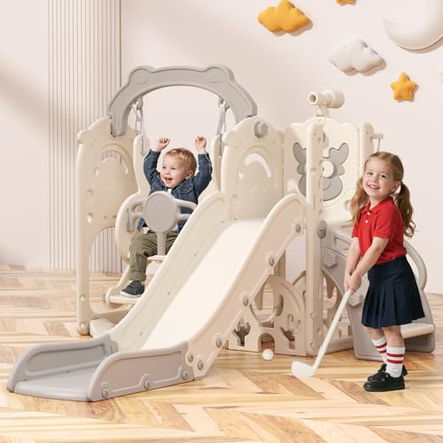 BIERUM Toddler Slide and Swing Set, 7 in 1 Indoor Outdoor Toddler Playset