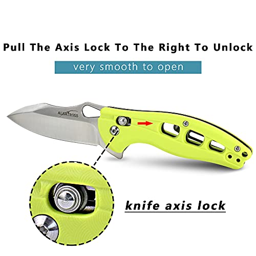 Albatross Premium Hunting Folding Pocket Knife 7.25" EDC Knife with Quick Axis Lock, Ball Bearing Assisted Opening, 3Cr13MoV Satin Blade & Lightweight FRN Handle for Camping, Survival (Green) - FK036SC-GN
