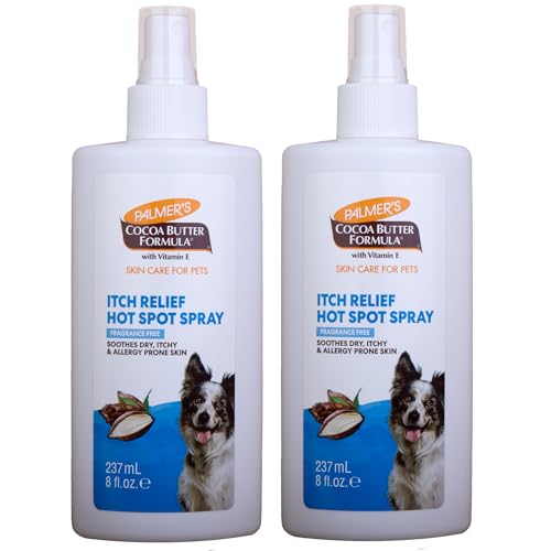 Image of Palmer's for Pets Hot Spot and Itch Relief Spray for Dogs with Cocoa Butter - Conditioning No-Rinse Skin Allergy Relief Mist with Vitamin E, Fragrance Free Formula, 8 Fl Oz - 2 Pack