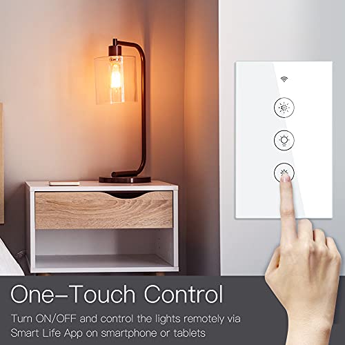 Moes Wifi Rf Smart Light Dimmer Switch, Smart Life/Tuya App Relay Status Backlight Switch Off Rf Remote Control Voice Compatible With Alexa Google Assistants, White Touch #TOP1