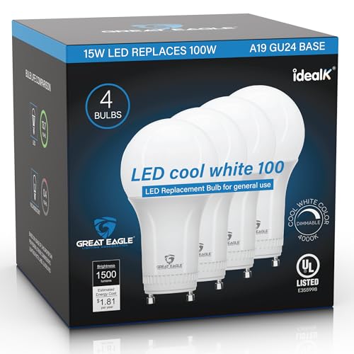 Great Eagle Lighting Corporation 15W (100W Equivalent) GU24 LED Light Bulb Dimmable 4000K Cool White, UL, Replace CFL Twist-in 2 Prong (4-Pack)