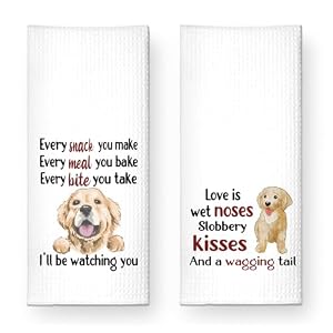 Love is Wet Noses Slobbery Kisses Fun Kitchen Towels 2 Pack Sweet New House Gifts for Dog Lovers Christmas Birthday Housewarming Gifts for Dog Parents Friends Neighbors