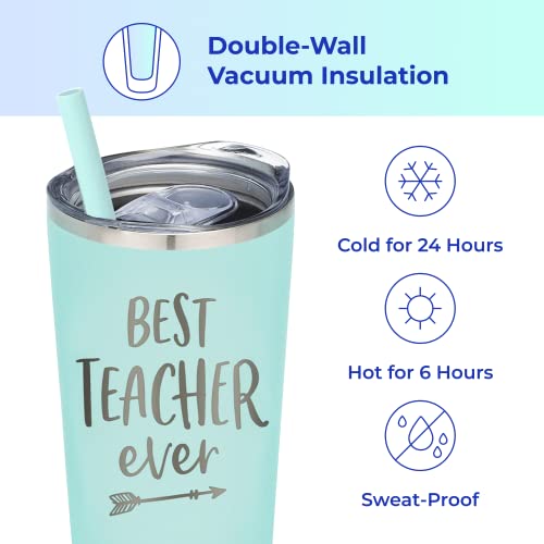 Best Teacher Ever Tumbler - Stainless Steel Insulated Travel Tumbler With Lid And Straw - Teacher Gifts For Women - Teacher Travel Tumbler - New Teacher Cup - End Of Year Teacher Appreciation Gift #TOP1