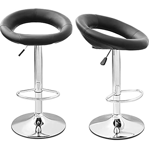 SUDOO Bar Stools Set of 2, Counter Stool Height Adjustable Swivel Stools Breakfast Kitchen Island Faux Leather Barstools,Modern Dining Crescent Shaped Stool Chair Seats Gas Lift Stools (Black) Cover
