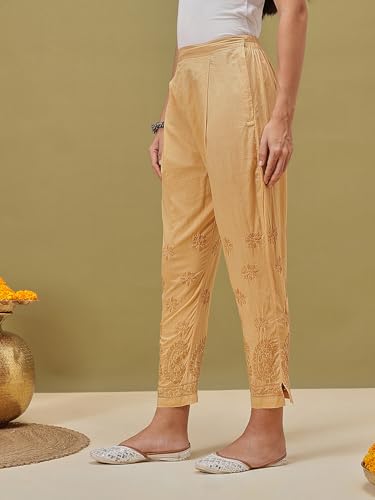 Image of Ada Hand Embroidered Lucknowi Chikankari Cotton Palazzo for Women A100586