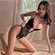 KONFEN Sexy Damen Dessous Set, Erotische Translucent Spitze Riemchen Bodysuit Frauen, Ausgeschnittene Brust Overall Lingerie mit Loch Reizwäsche BH und Höschen Body Suit Unterwäsche (Schwarz)