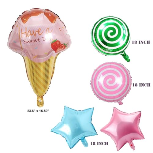 Image of ARV ZONE 5 Pcs Ice Cream Candy Foil Balloons and Star Foil for Birthday Theme Party Decorations Girls Boys Kids Birthday Baby Shower, Donut theme birthday decorations (Icecream 3rd)