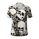 YQxwJL Polo mexicano con estampado de calavera para hombre, camiseta polo de manga corta, absorbe la humedad, atlética, informal, para hombre, Negro, Large