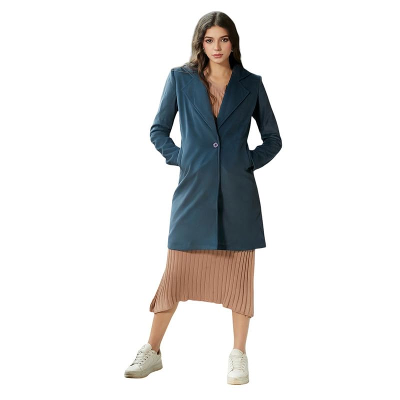 Image of PINACOLADA Women's Double-Breasted Fleece Long Coat for Casual Wear | Lapel Collar | Long Sleeve | Button Closure | Coat Crafted with Comfort Fit for Everyday Wear