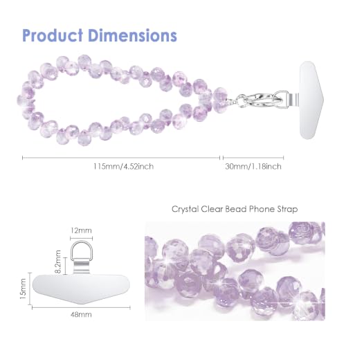 Image of TENOC Beaded Phone Wrist Strap, Lavender | Cellphone Lanyard Chain, Sparkling Wristlet Bracelet, For Women