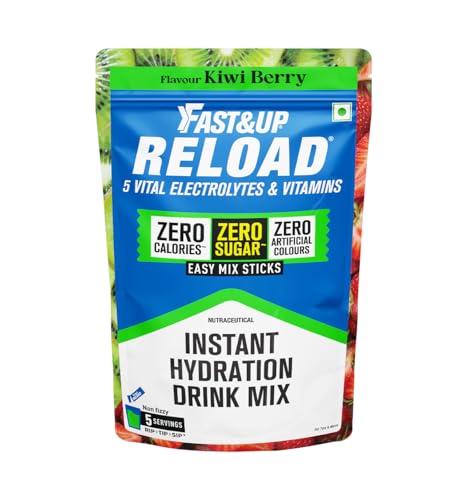 Image of Fast&Up Reload Electrolytes Powder Sachets | Zero Added Sugar Hydration Drink with 5 Essential Electrolytes Vitamin C & B12 | Summer Heat, Workout Recovery, Travel & Wellness | Kiwi berry Pack of 5 Sachets