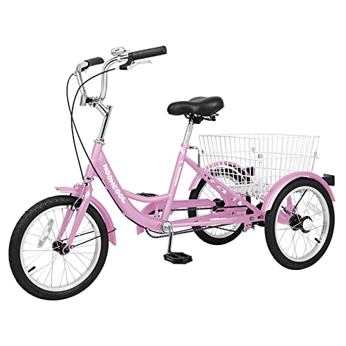 Slsy 14 Inch 16 Inch Tricycle Trike Bike Perfect For Beginner Riders, Single Speed 3 Wheel Bikes, Three-Wheeled Bicycles With Adjustable Height And Rear Basket (Pink, 16" Wheels/ 1-Speed) #TOP9