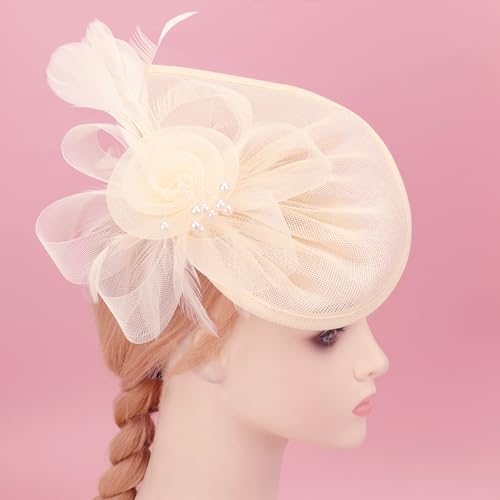 Image of DRESHOW Women Fascinator Hats Tea Party Hat Vintage Pillbox Hat Headband for Cocktail