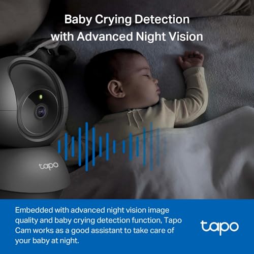 Tapo C201 Pan/Tilt Indoor Camera House Security Camera, WiFi Camera, No Monthly Fee, AI Detection, Dog Camera, Baby Camera Monitor, 1080p Full HD, 360° View, Night Vision, Works with Alexa & Google