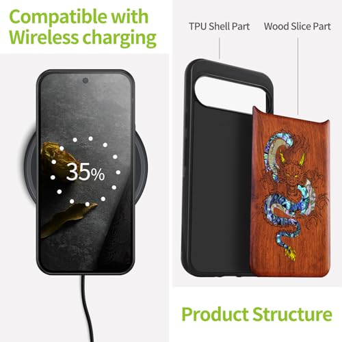 Coque Pixel 9 Pro XL antichoc en bois véritable pour éviter les rayures