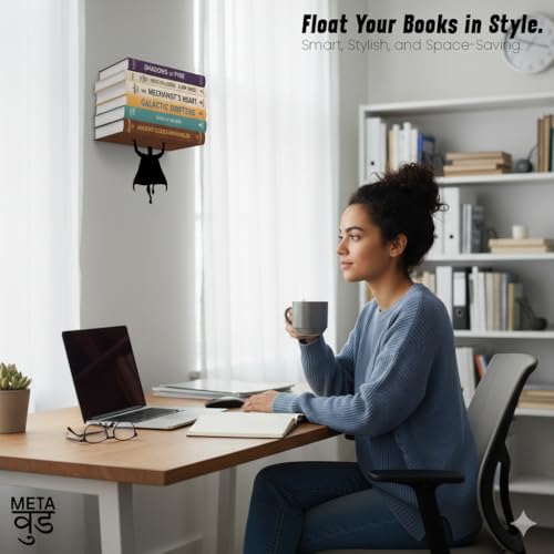 Image of Illusion Bookholder | Wall Mounted Book End | Superhero Bookshelf | Decor for Kids Room, Invisible Metal Book Holder Heavy Duty (Superman-2)