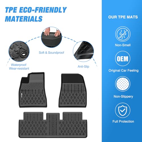 Image of Nilight TPE Floor Mats for Tesla Model 3 2024 2025 2026 | All Weather Custom Fit Heavy Duty Floor Liners