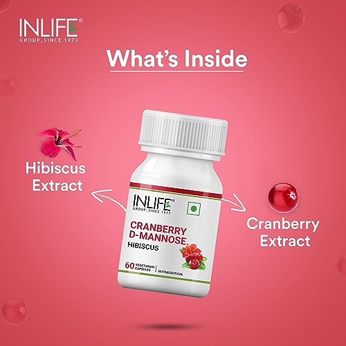 INLIFE Cranberry 400mg D-Mannose 400mg & Hibiscus 200mg Extract Urinary Tract UTI Health Supplement Men Women - 60 Vegetarian Capsules (Pack of 1, 60) - Image 5
