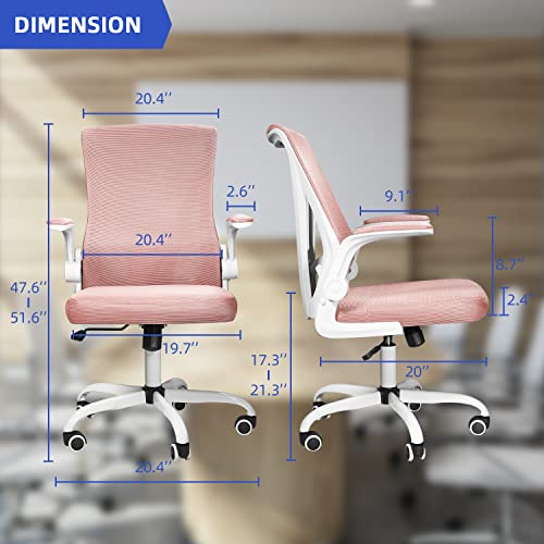 Muzii Task Chair With Arms, Ergonomic Mesh Office Chair, Computer Desk Chair Swivel Office Chair With Flip-Up Arms And Adjustable Lumbar Support, Pink #TOP3