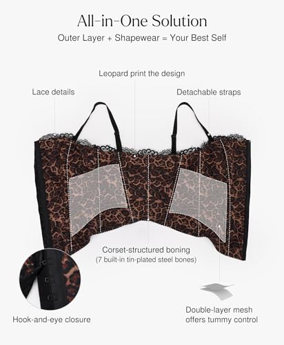 Popilush Corset Tops for Women - Shapewear Lace Top Sculpting Detachable Strap Bustier with Buckle Summer Splash4