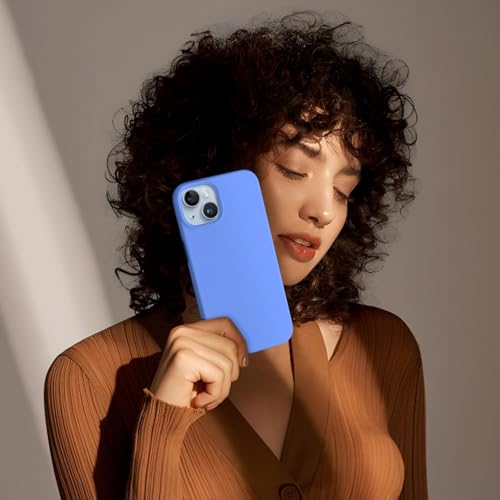Image of Elzzi Compatible with iPhone 14 Plus Case, Liquid Silicone Case, Full Body Protective Cover, Shockproof, Slim Phone Case, Anti-Scratch Soft Microfiber Lining, 6.7 inch - Azure Blue