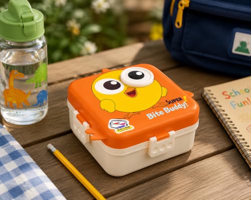 Image of ExtraCharm School Lunch Box with 3 Compartments & Sauce Container | Leak-Resistant Bento Tiffin Box for School, Office & Travel | Food Storage Box -Orange