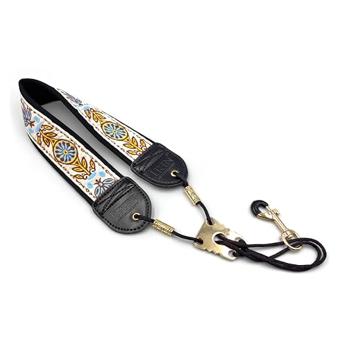Embroidery Saxophone Neck Strap - (Comfort, Breathable, Metal Swivel Snap Hook) Sax Neck Strap for Alto Tenor (Five leaves flowers)