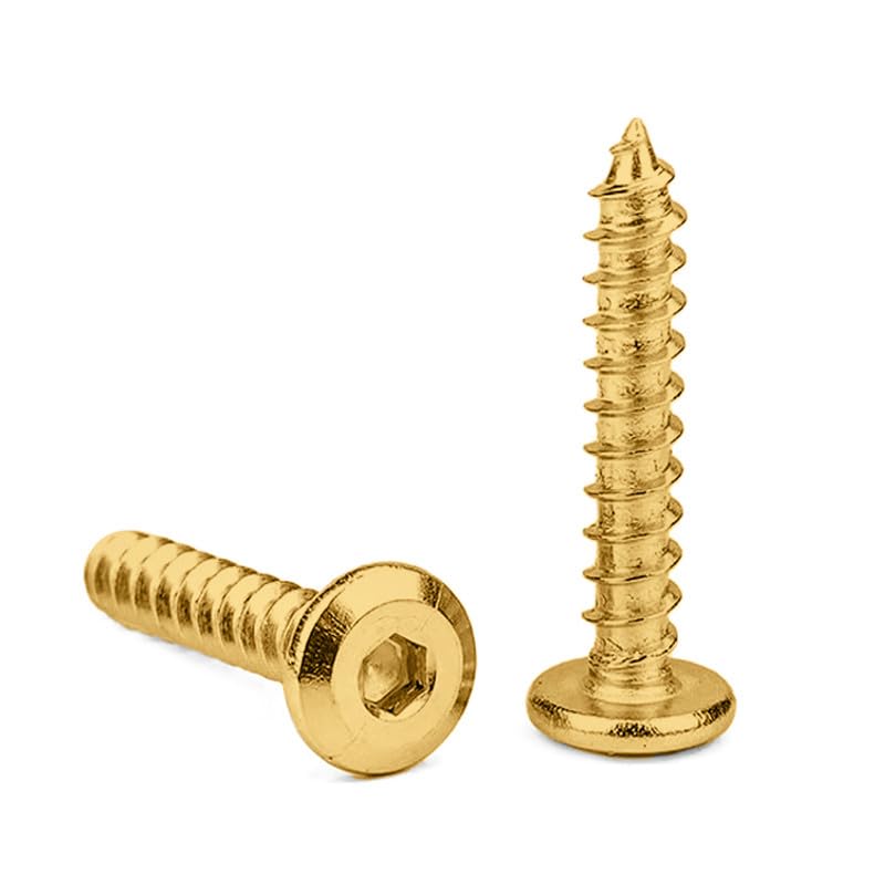 Image of Rely⇒VP INDUSTRIES (Pcs-25) M6.3x50 mm Allen JCB Head Self-Tapping Screw - Brass Gold Flat Head Furniture Bolt for Wood Boards, Cabinets, Cupboards & Chairs