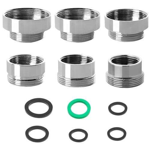 GIONAR 6 adattatori per rubinetto, in rame placcato argento, 6 misure universali (da 16/18/20/24/26/28 mm femmina a maschio da 22 mm), per aeratori/doccie/tubi da giardino, con rondelle in gomma