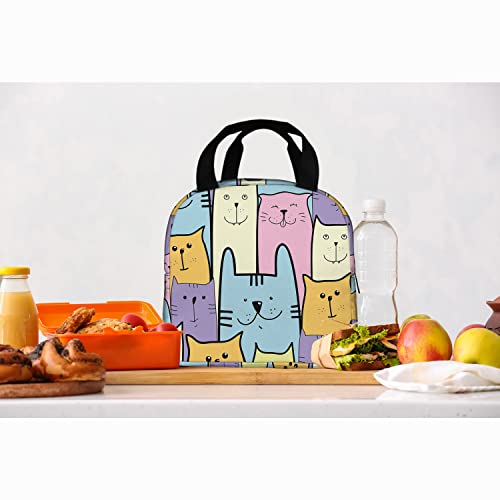 Zoczos Cats Insulated Lunch Bag Blue And Purple Funny Animal Adorable Pet Cartoon Kitten Cute Pattern Lunch Box Container For Work Picnic #TOP6