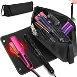 BABORUI Large Hair Tools Travel Bag, Heat Resistant Hair Travel Bag for Curling Iron, Flat Irons, Straighteners, Hanging Travel Hair Tools Bag with Heat Resistant Mat, Hangable Handles (Pink)