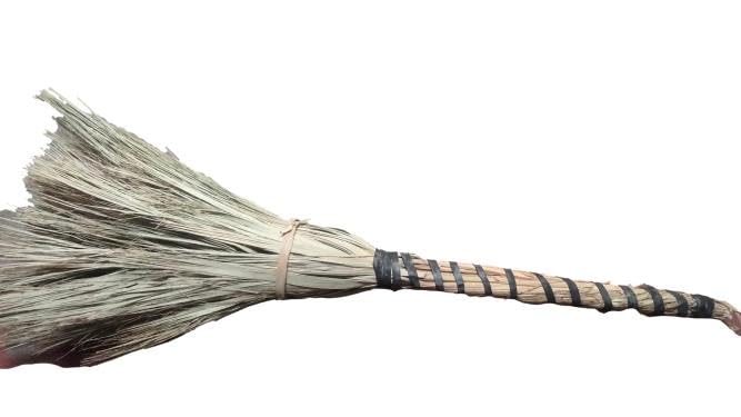 Traditional Natural Khajur Leaf Dust Free Vastu,Jhadu Jharu of Palm Patte Pata Handmade 31cm Long Notch-Free for Home Office Temple Mandir Cleaning,Pack of 1,Best for Raining-image-34