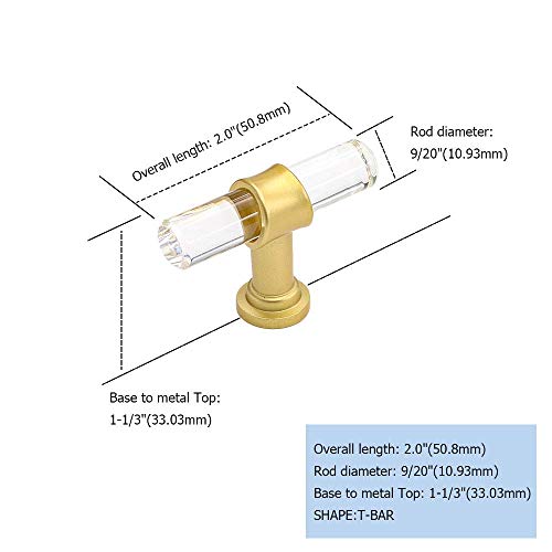 Goldenwarm 15 Pack Drawer Knobs Acrylic Clear T-Bar Knobs - Ls9165Gd Single Hole 50Mm (2 Inch) Length Brushed Gold Brass Acrylic Cabinet Handle Knobs #TOP1