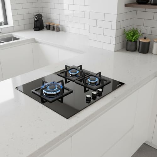 Placa de gas con cristal negro Cata SCI 6021 BK y robustas parrillas de hierro 5