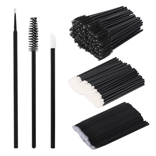300 Pcs Spoolies Mascara Wands and Lip Brushes and Micro Swabs Applicator Disposable Eyelash Brushes Lipstick Tester Makeup Applicator Tool Black